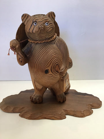 Tanuki Figure, Japanese Raccoon Dog, Wood, Mid-century