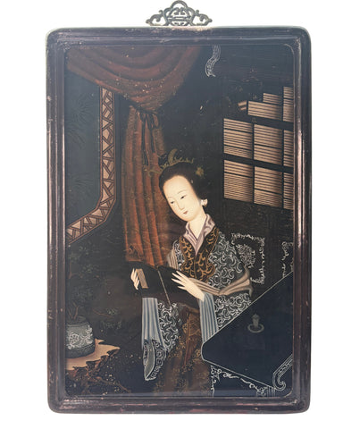 Chinese Reverse Painting Woman Reading