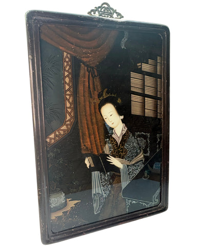 Chinese Reverse Painting Woman Reading