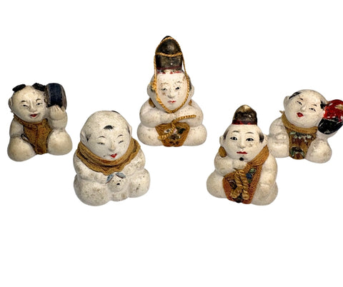 Palace Gosho Dolls, Set of 5, Japanese, Clay, 19th Century