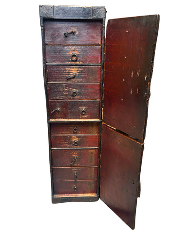Antique Double Doors Ten(10) Drawers Japanese Peddler's Tansu, Edo Period