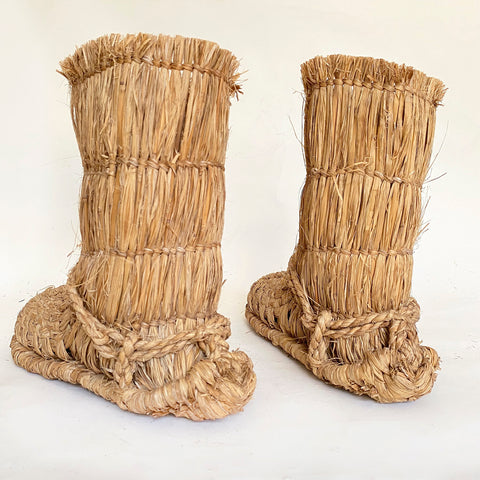 Pair of Straw boots, Japanese, Mingei , c. 1950