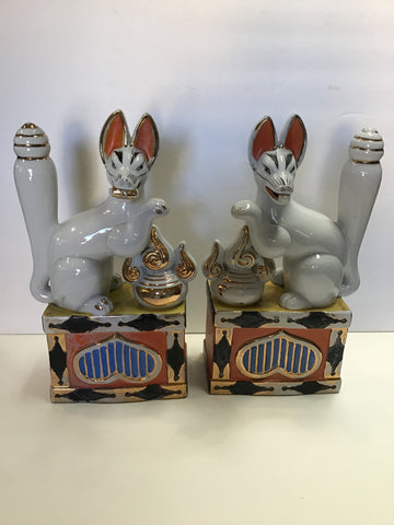Pair of Porcelain Kitsune (Foxes), Japanese, Mid-century