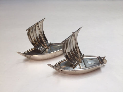 Sterling Silver Salt & Pepper Shakers in the Shape of Boats, Circa 1960