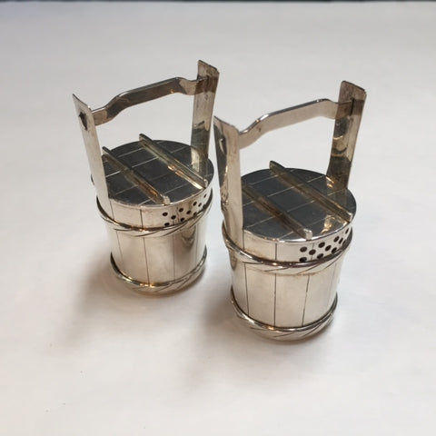 Sterling Silver Salt & Pepper Shakers in the Shape of Buckets, Circa 1960