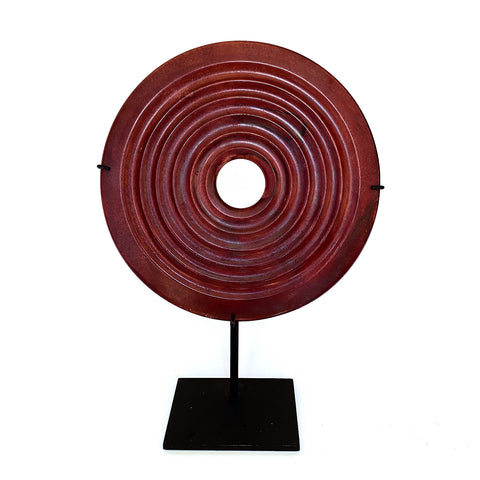Agate Bi, Old currency, on metal stand, Chinese