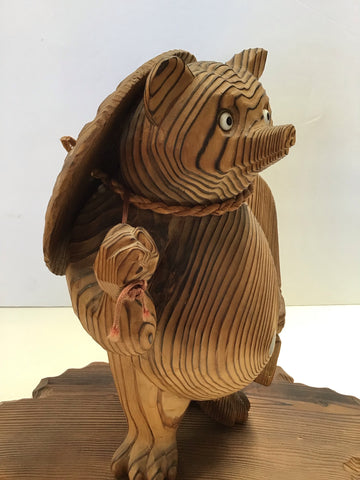 Tanuki Figure, Japanese Raccoon Dog, Wood, Mid-century