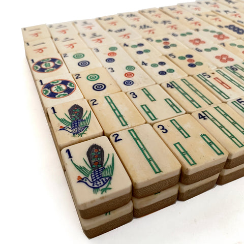 Mahjong set, Bamboo and bone tiles in a wooden box,c 1920