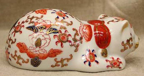 Vintage Japanese Kutani Porcelain Sleeping Cat, Circa 1960